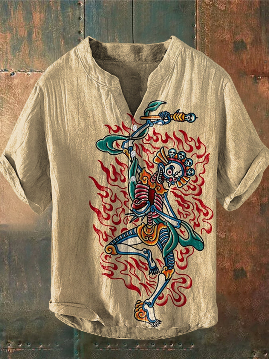 Retro Graffiti Skull Illustration Print Casual Shirt