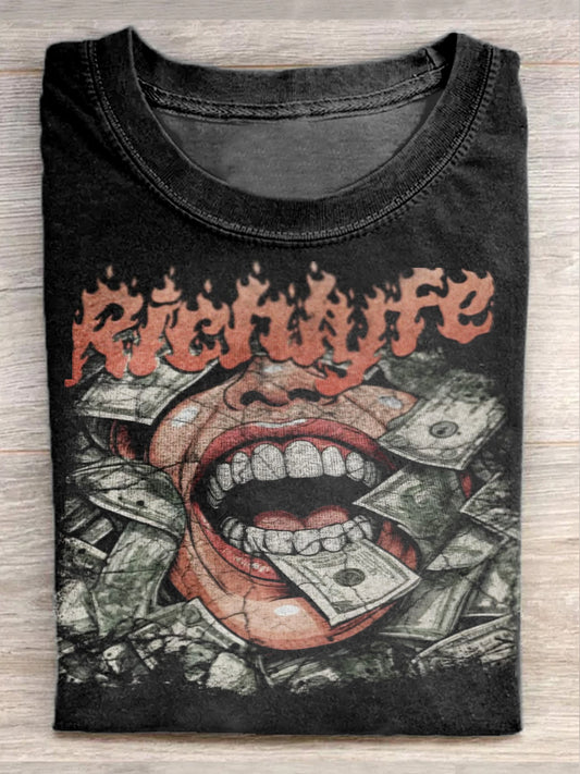 Retro Fashion Graffiti Illustration Print Casual T-Shirt
