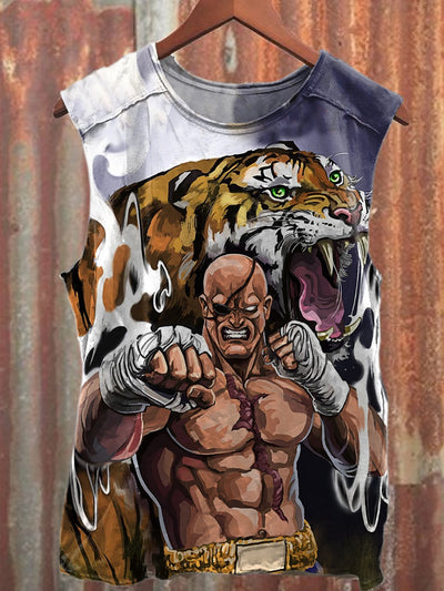 Retro Fashion Boxing Illustration Print Casual Tank Top