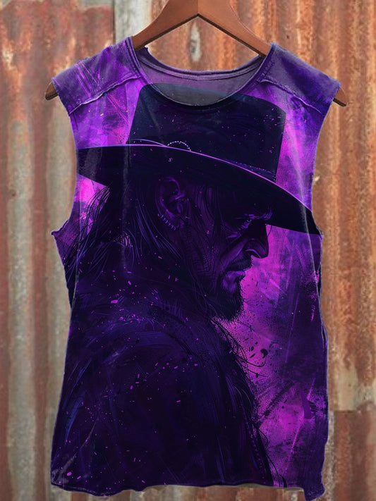 Retro Fashion Wrestling Match Illustration Printed Casual Tank Top