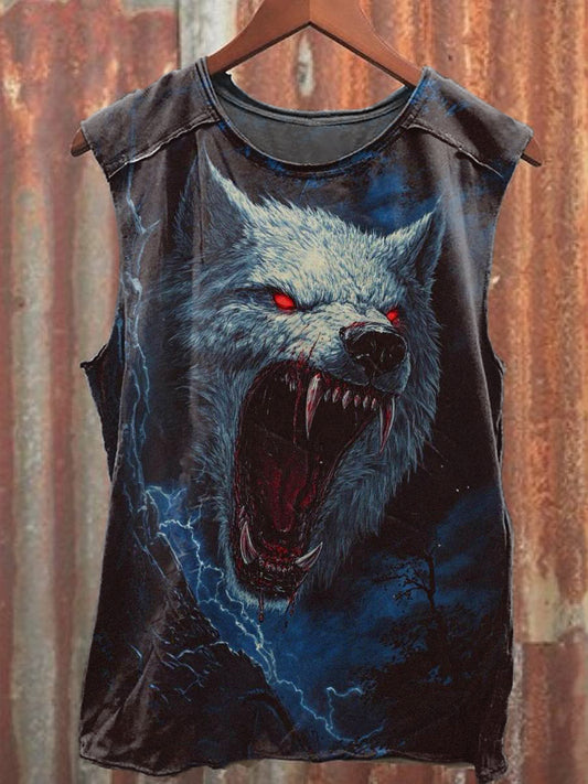 Men's Casual Wolf Printed Tank Top