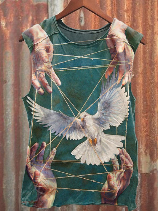 Men's Casual Dove Of Peace Printed Tank Top