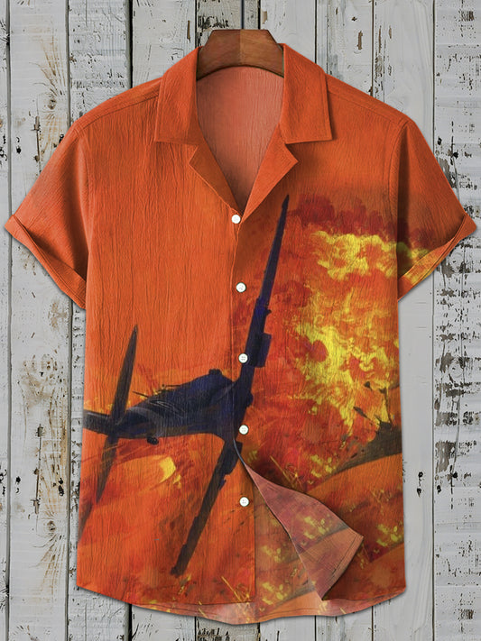 Retro Fighter Aircraft Art Print Casual Shirt