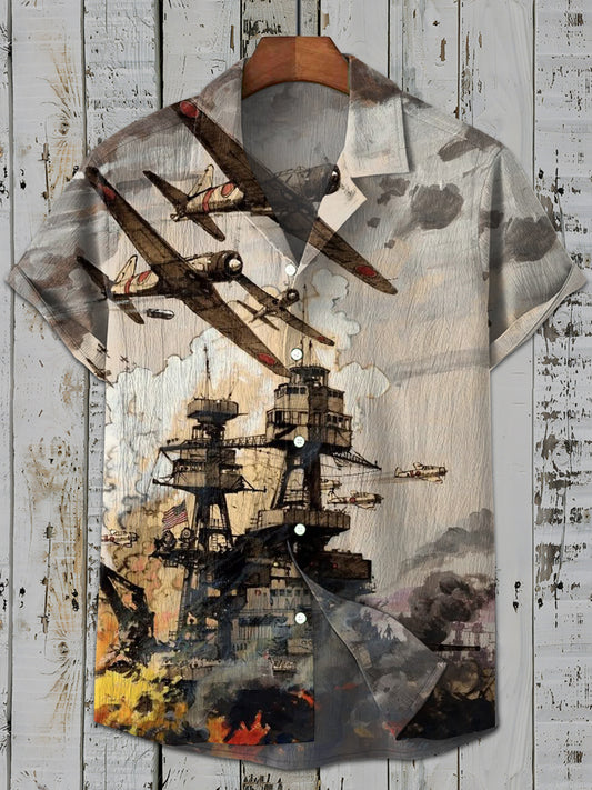 Retro Fighter Aircraft Art Print Casual Shirt