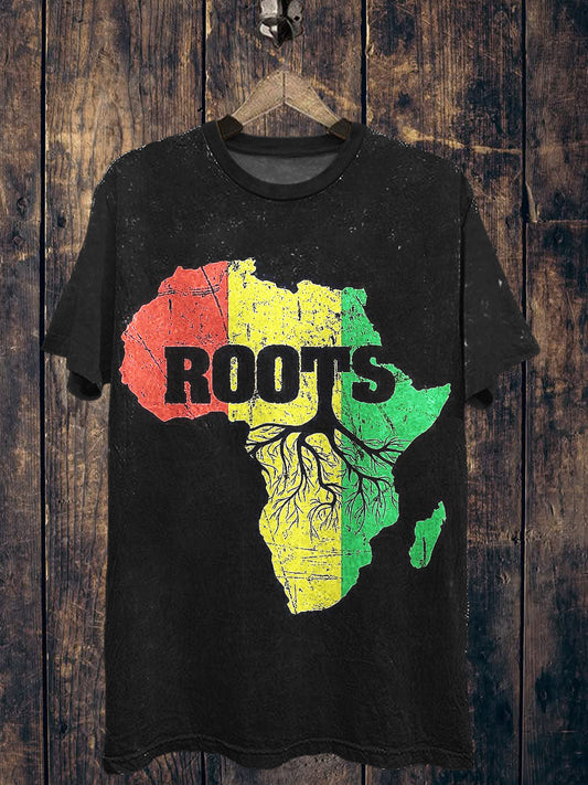 African Print Printed Vintage Fashion Loose Short Sleeve T-Shirt
