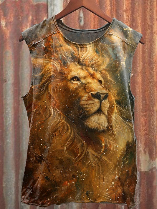Men's Casual Lion Printed Tank Top