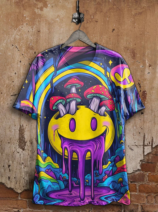 Fashion Graffiti Smiley Art Print Casual T-Shirt