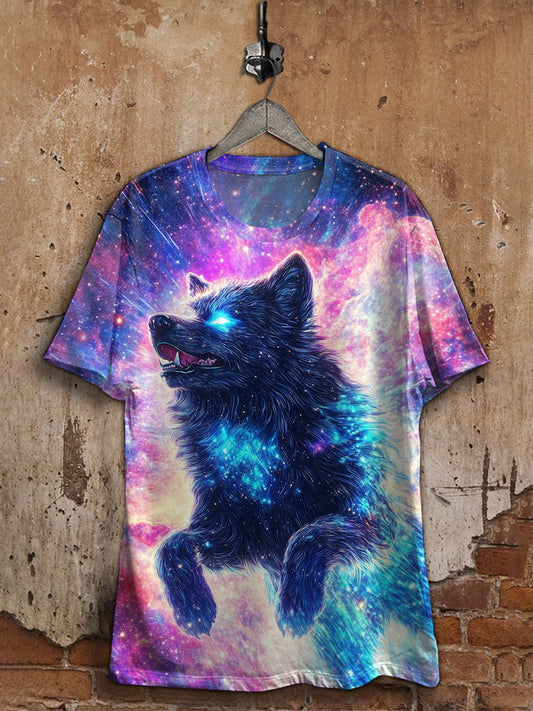 Gorgeous Star Wolf Art Print Casual T-shirt