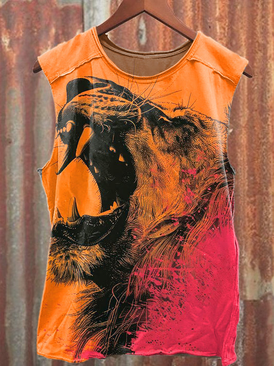 Men's Casual Lion Printed Tank Top