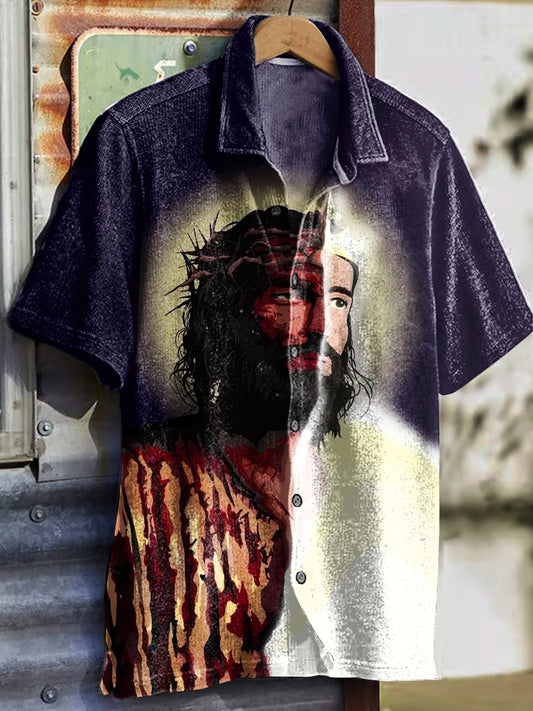 Vintage Jesus Art Print Casual Shirt