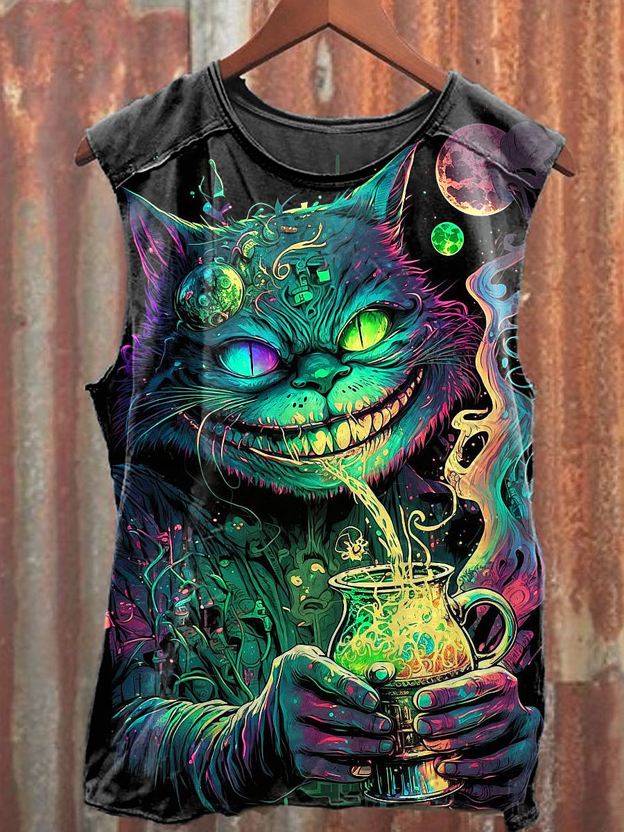 Men's Casual Cat Printed Tank Top