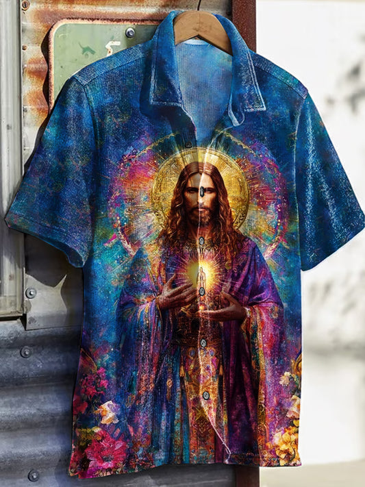 Vintage Jesus Art Print Casual Shirt