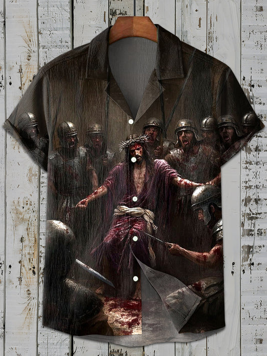 Vintage Jesus Art Print Casual Shirt