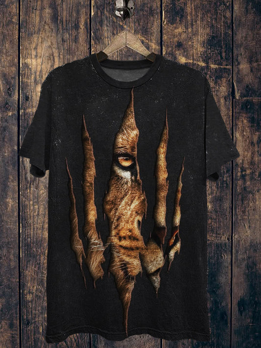 Lion Printed Vintage Fashion Loose Short Sleeve T-Shirt