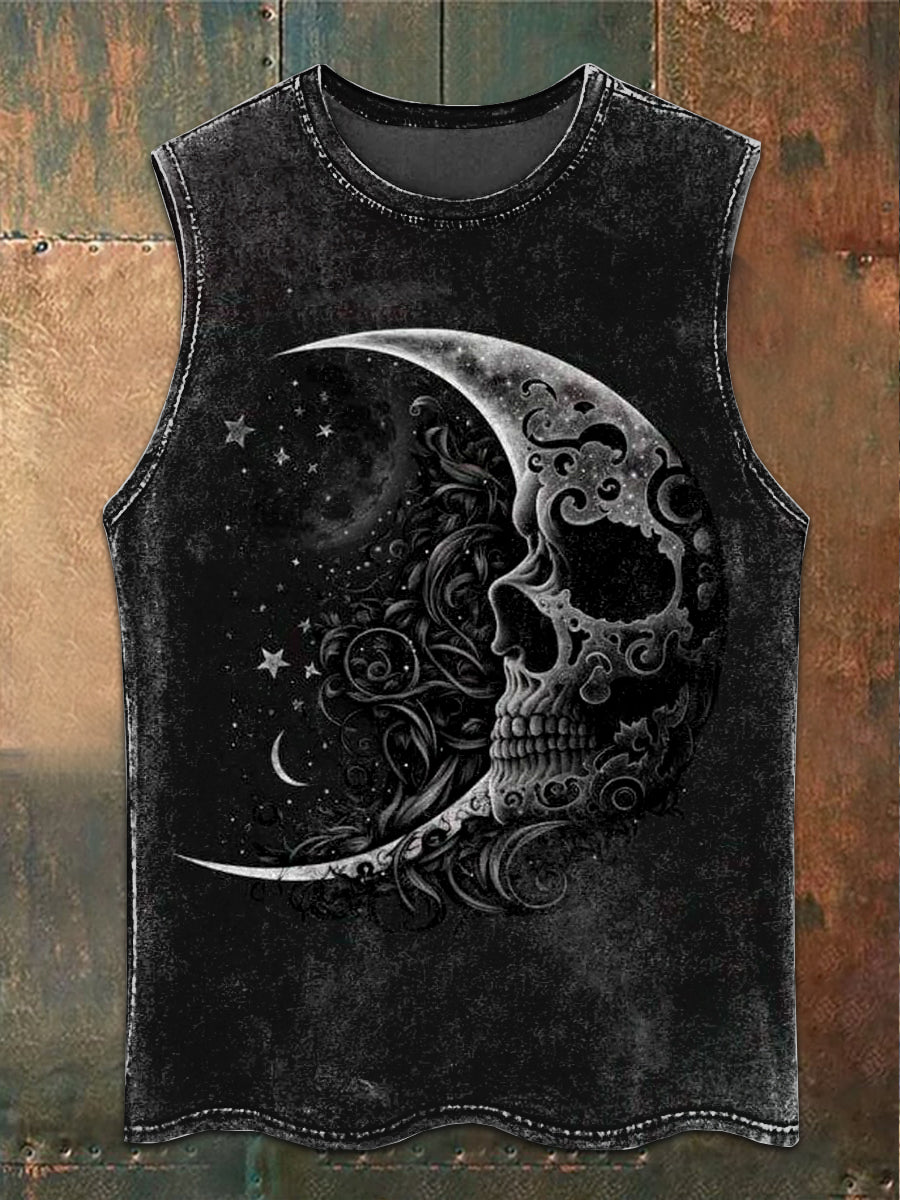 Retro Gothic Moon Illustration Art Print Casual Tank Top