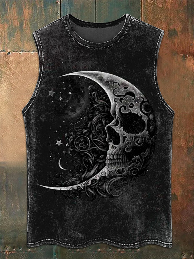 Retro Gothic Moon Illustration Art Print Casual Tank Top