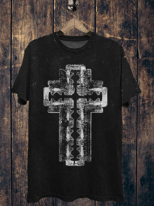 Cross Printed Vintage Fashion Loose Short Sleeve T-Shirt