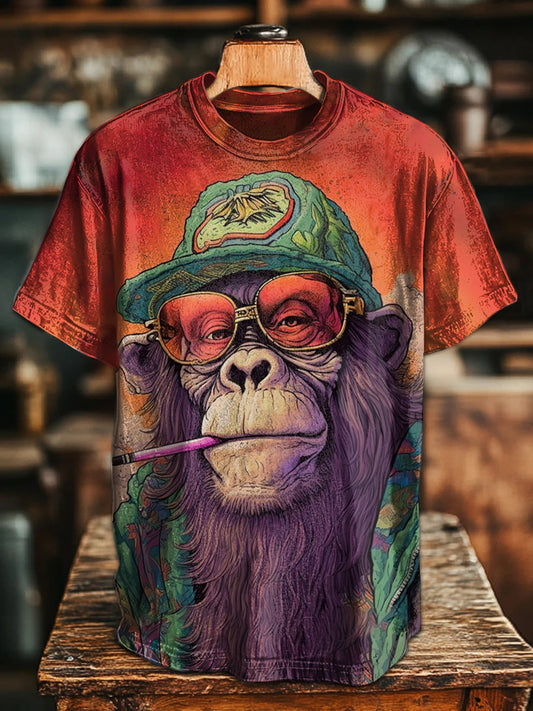 Retro Fashion Graffiti Monkey Art Print Casual T-Shirt