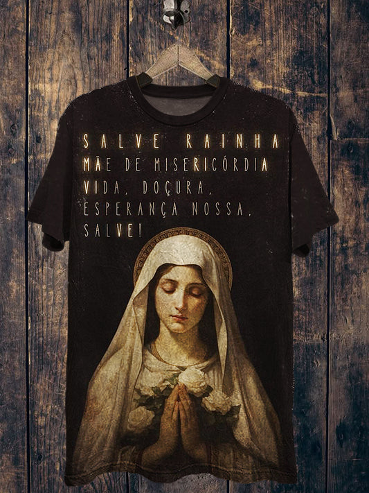 Virgin Mary Printed Vintage Fashion Loose Short Sleeve T-Shirt