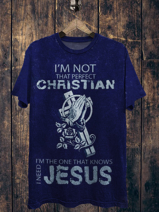 Jesus Printed Vintage Fashion Loose Short Sleeve T-Shirt