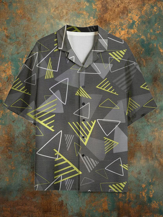 Men's Vintage Geometry Pattern Stand Collar Short Sleeve Shirt