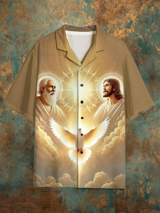 Men's Vintage Jesus Pattern Stand Collar Short Sleeve Shirt