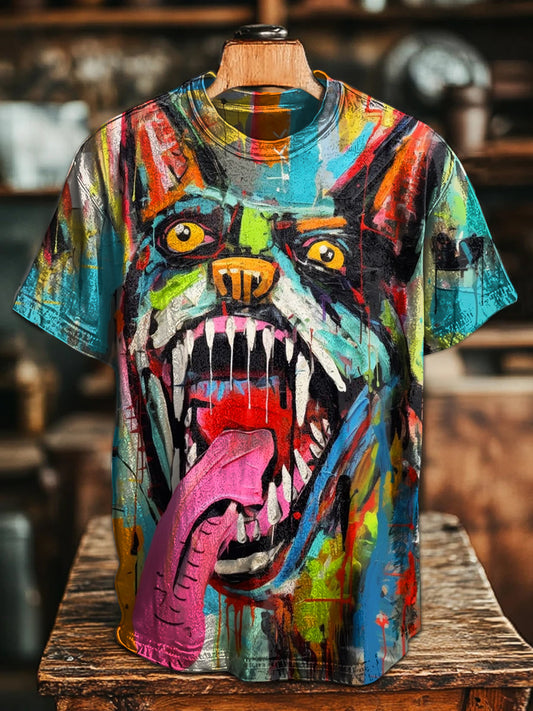 Fashionable Graffiti Puppy Art Print Casual T-Shirt
