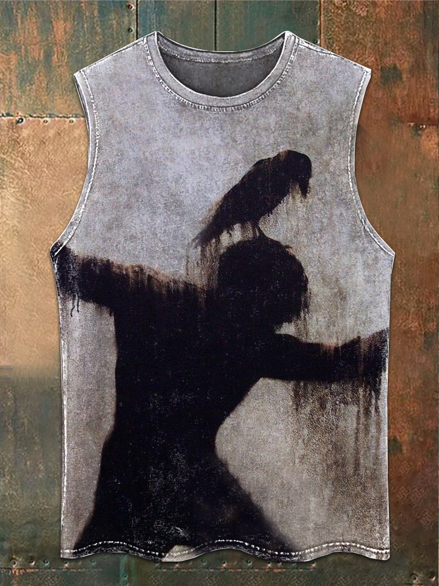 Retro Gothic Crow Illustration Art Print Casual Tank Top