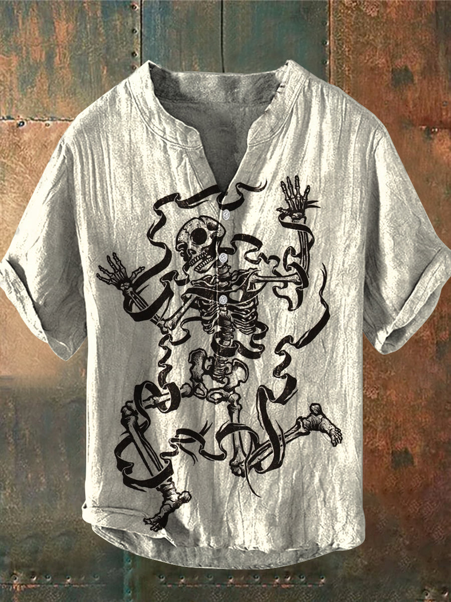 Retro Mystical Folk Skull Art Print Casual Shirt