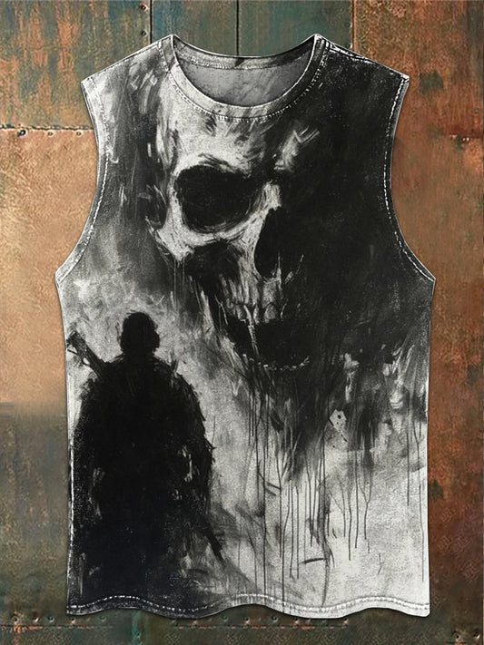 Retro Gothic Skull Illustration Art Print Casual Tank Top