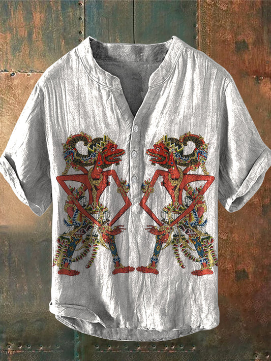 Retro Mystical Folk Skull Art Print Casual Shirt