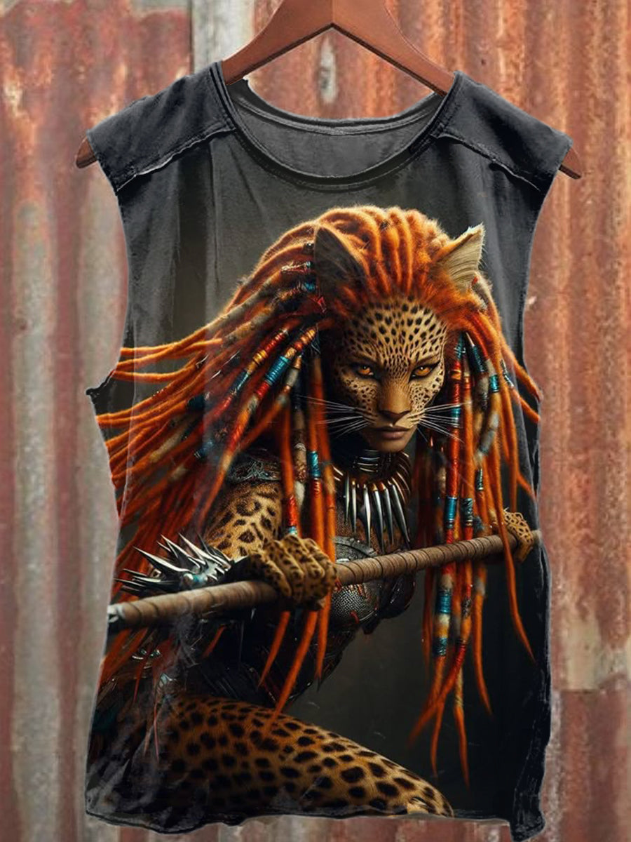 Retro Tribal Warrior Art Print Casual Cotton Tank Top