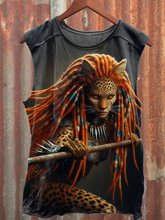 Retro Tribal Warrior Art Print Casual Cotton Tank Top