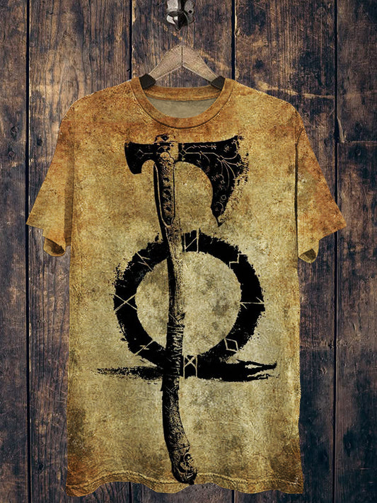 Axe Printed Vintage Fashion Loose Short Sleeve T-Shirt