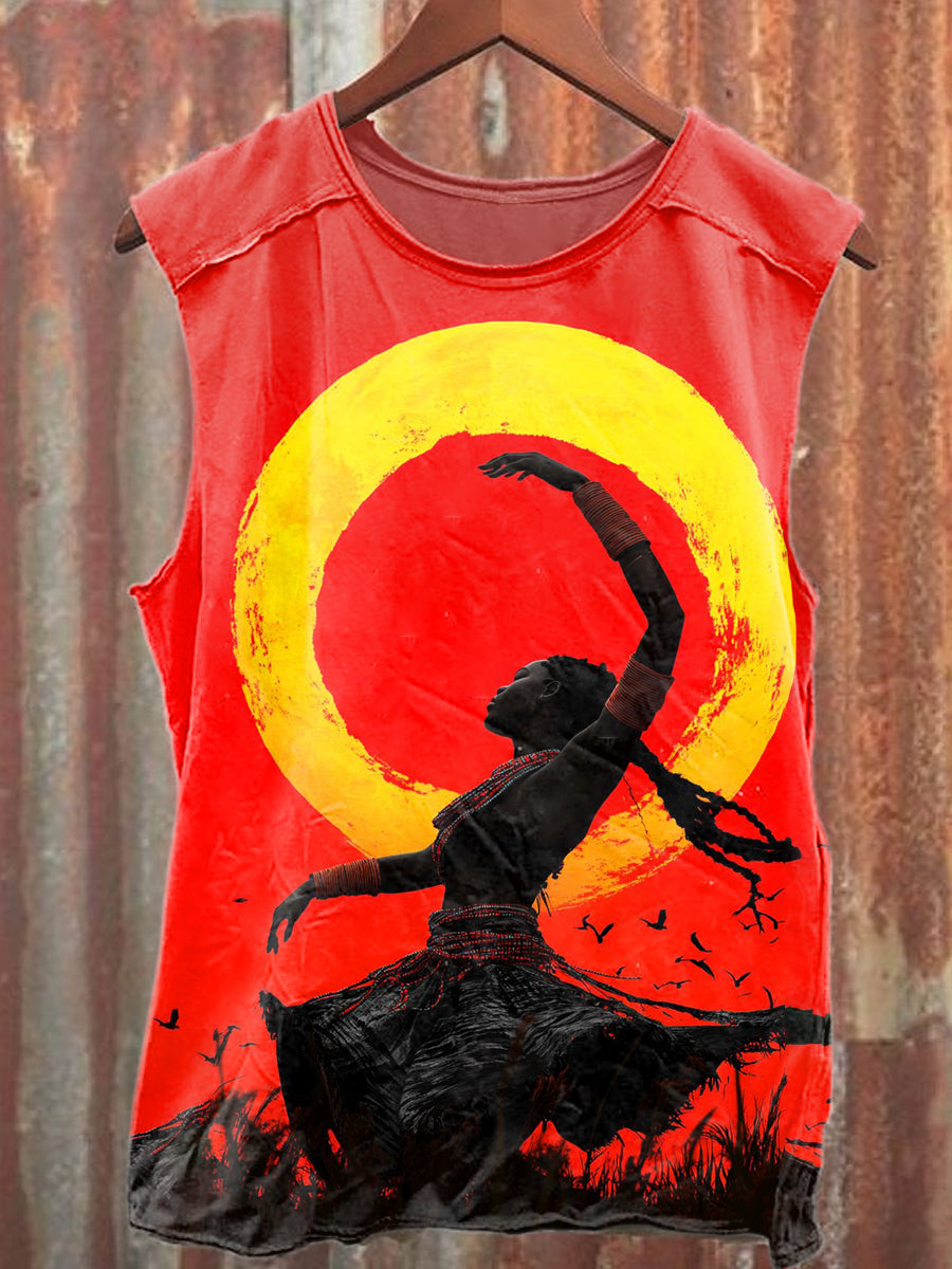 Vintage Tribal Dance Art Print Casual Cotton Tank Top
