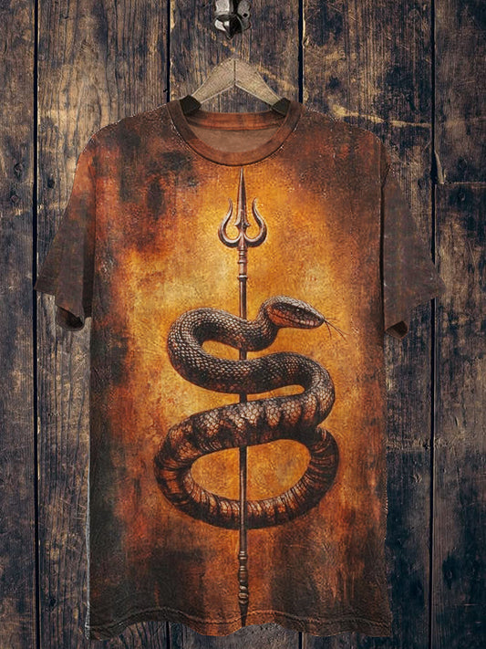 Snake Printed Vintage Fashion Loose Short Sleeve T-Shirt