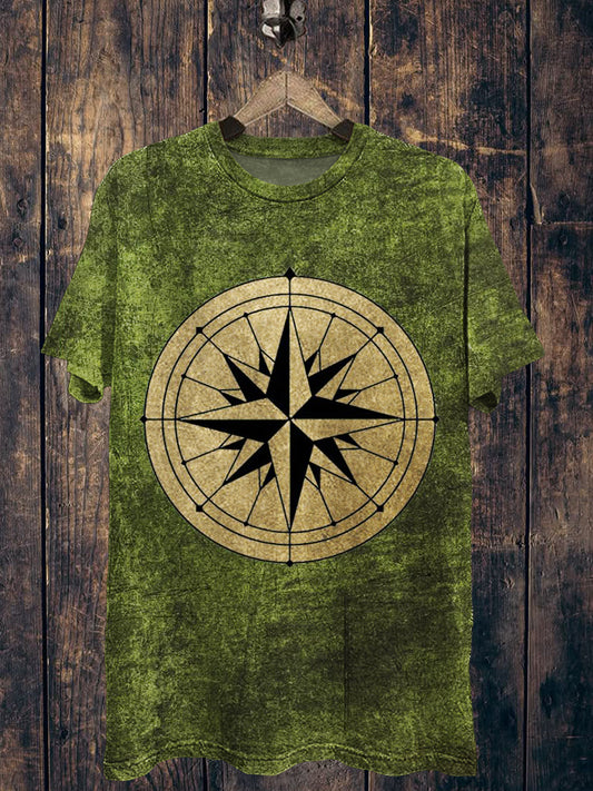 Compass Printed Vintage Fashion Loose Short Sleeve T-Shirt