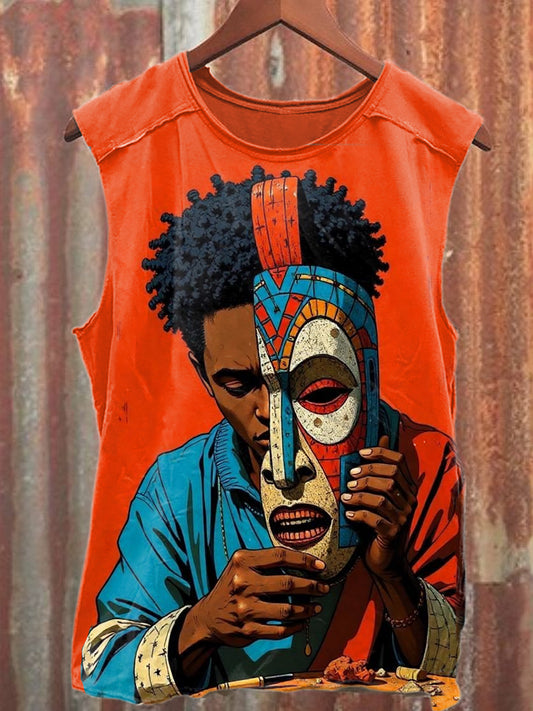 Retro Mask Graffiti Art Print Casual Cotton Tank Top