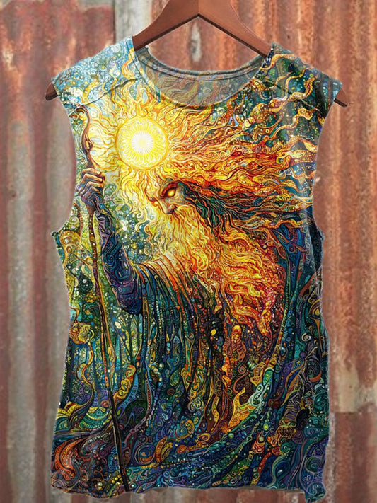 Vintage Art Print Casual Cotton Tank Top