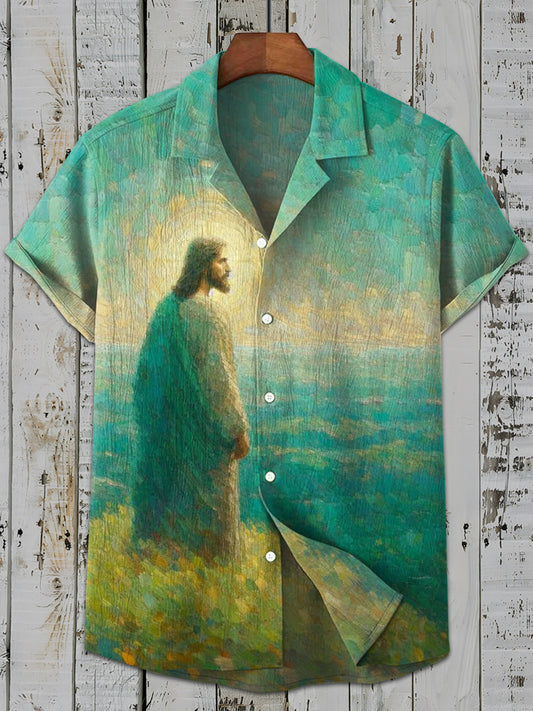 Vintage Gorgeous Jesus Art Print Casual Shirt