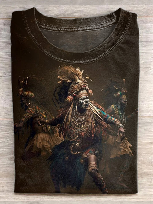 Retro Tribal Dance Art Print Casual T-shirt