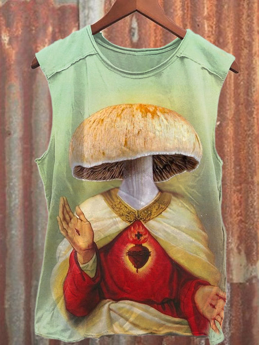 Vintage Art Print Casual Cotton Tank Top