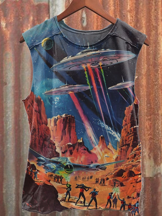 Retro Tech Era Art Print Casual Cotton Tank Top