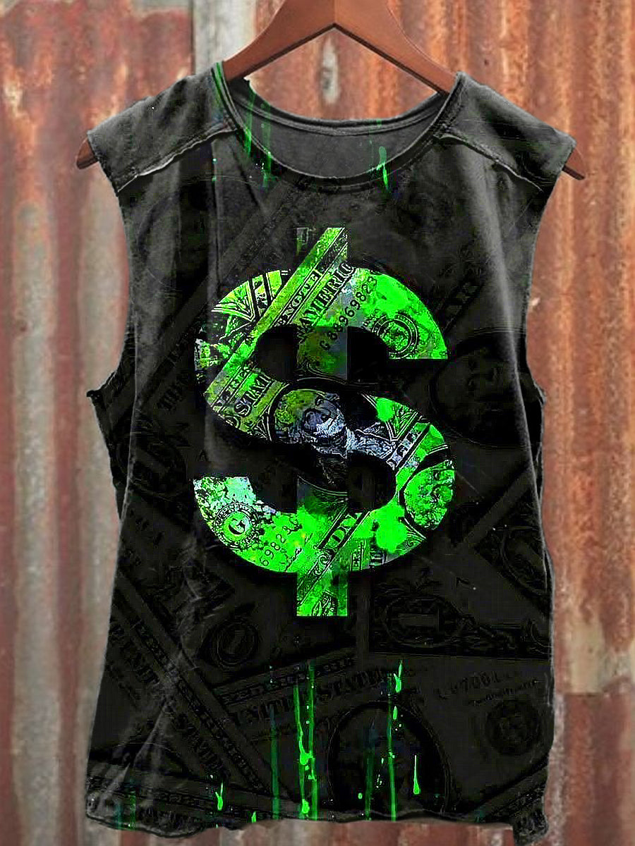Men's Casual Money Printed Tank Top
