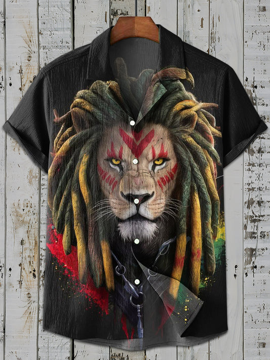 Vintage Lion Art Print Casual Shirt