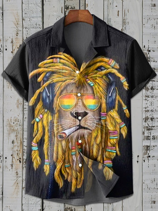 Vintage Lion Art Print Casual Shirt