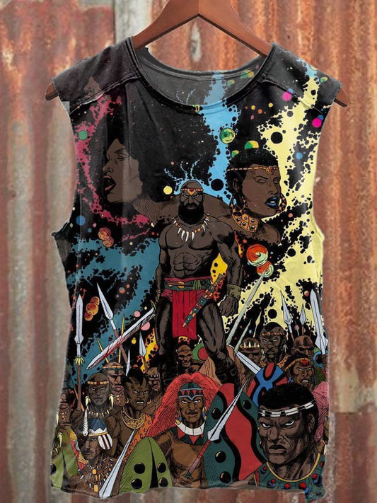Retro Tribal Warrior Art Print Casual Cotton Tank Top