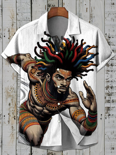 Vintage Tribal Warrior Art Print Casual Shirt