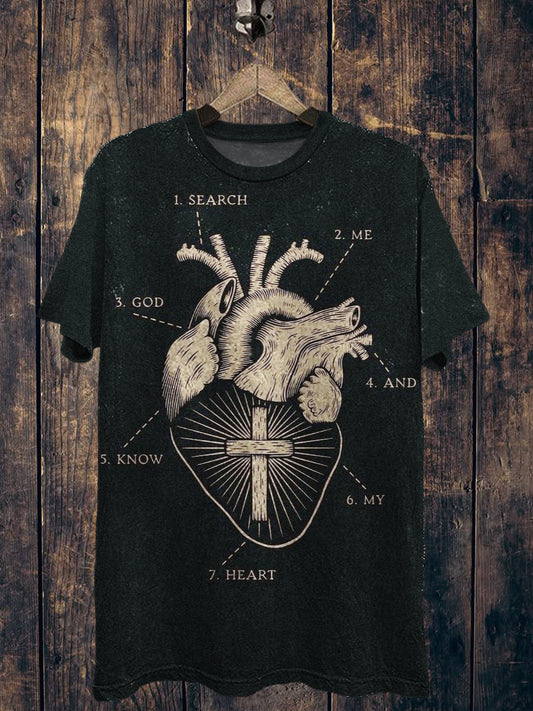 Cross＆Heart Printed Vintage Fashion Loose Short Sleeve T-Shirt