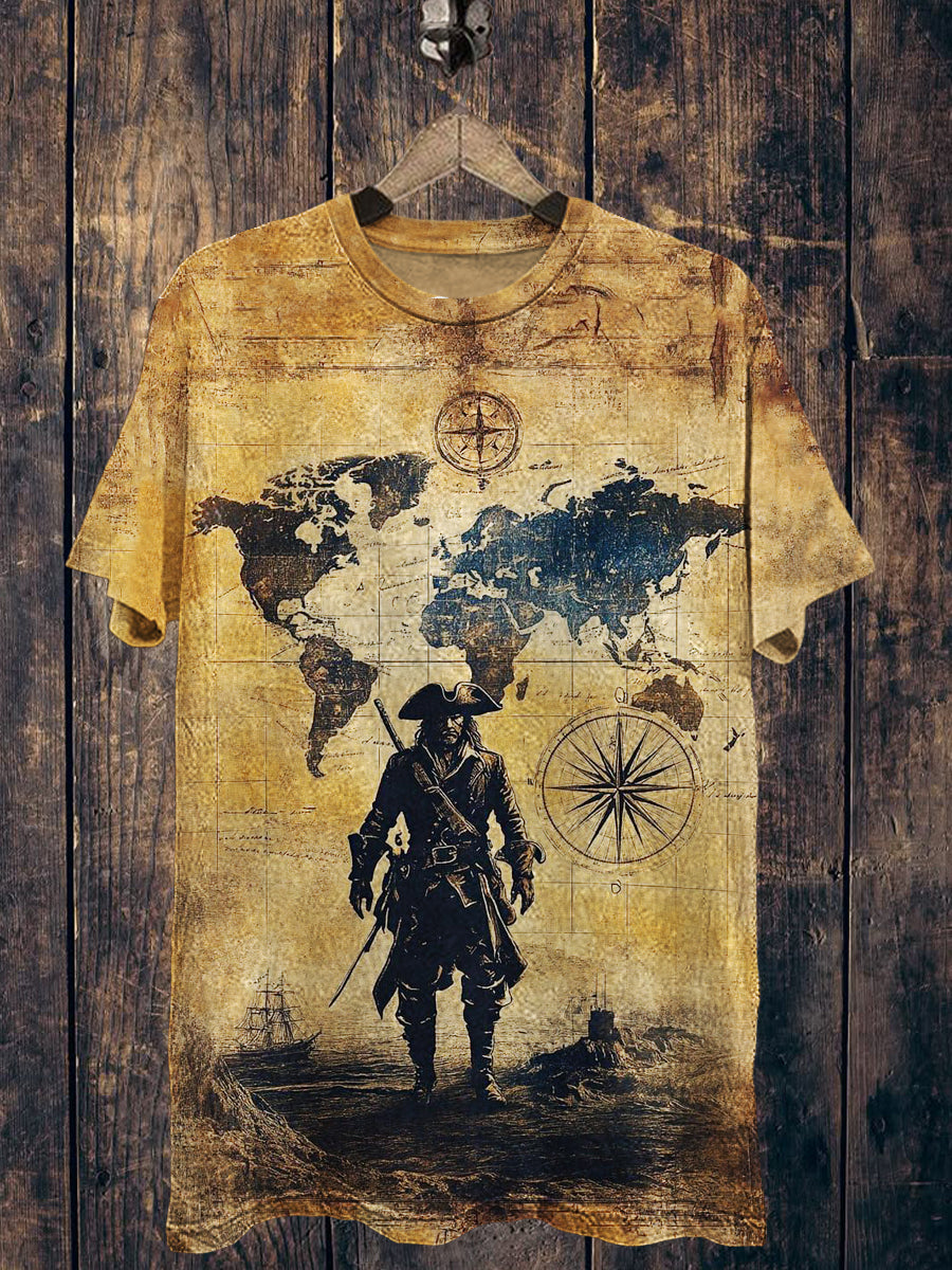 Pirate Printed Vintage Fashion Loose Short Sleeve T-Shirt
